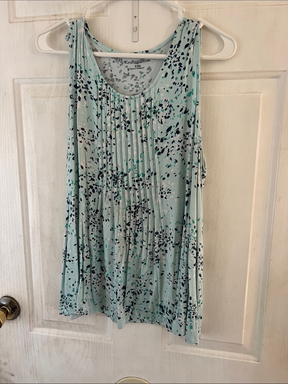 croft & barrow Mint Green Pleated Floral-Print Tank - Picture 1 of 3